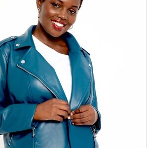 NWT ELOQUII Faux (Vegan) Leather Moto Jacket – Majolica Blue